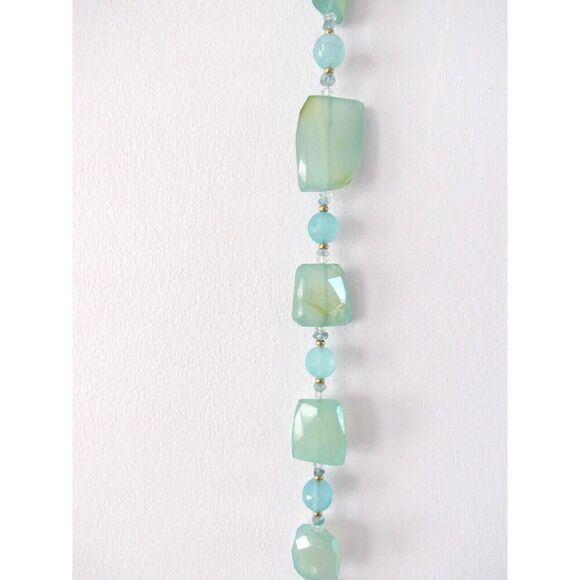 ZOE B. Necklace 14k Gold Natural Aqua Chalcedony Stones Statement Peice WOW! - Picture 11 of 16